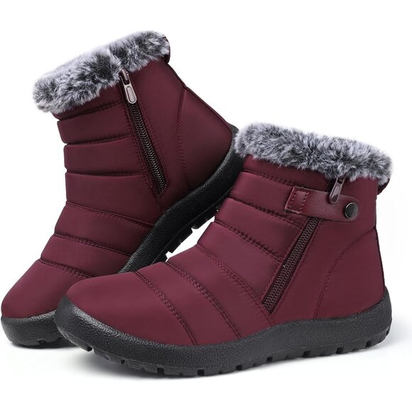 Women Winter Snow Boots: Black Waterproof Walking Booties Non Slip Fur Lined War